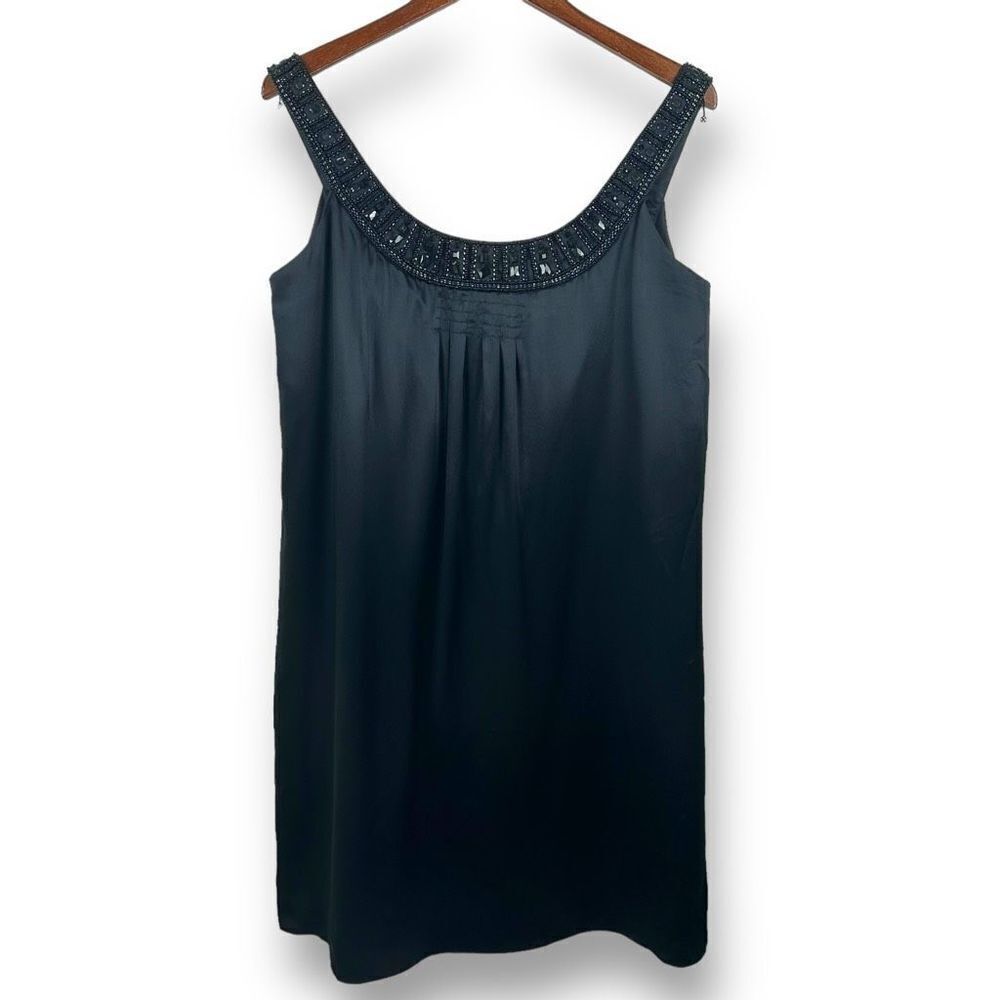 Jones New York Women's Size 12 Black Silk‎ Mini Dress With Elegant Beaded Collar
